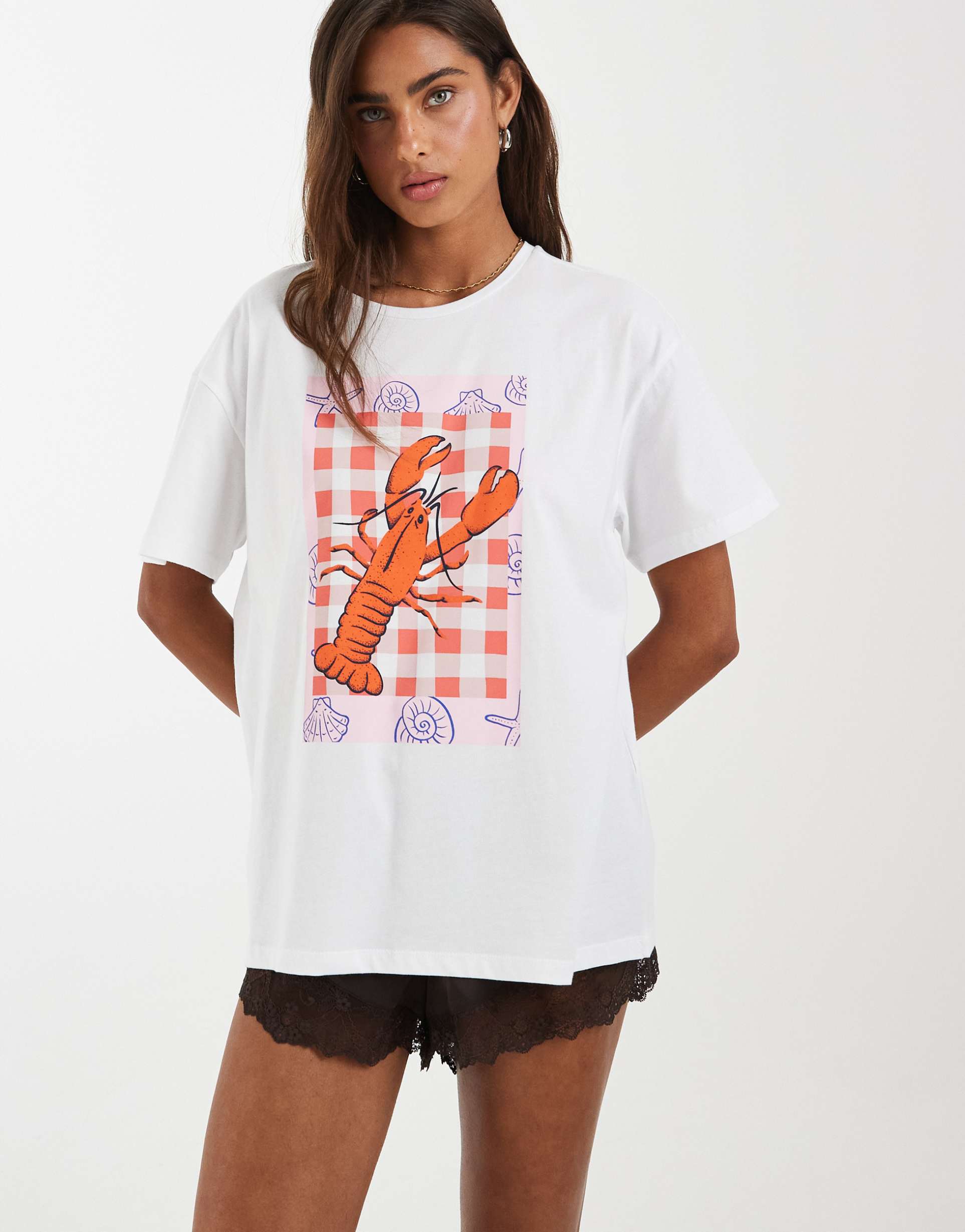 pieces oversized lobster graphic t-shirt in white