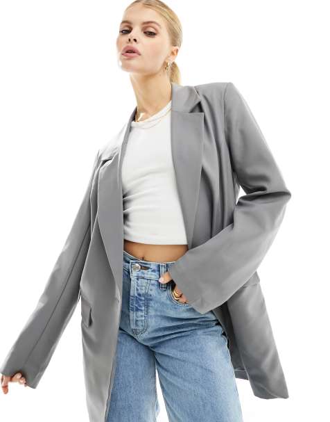 Pieces oversized longline blazer in gray - view 1
