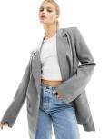 Pieces oversized longline blazer in grey