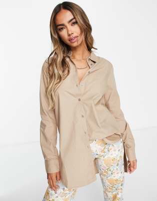 Pieces oversized poplin shirt in beige