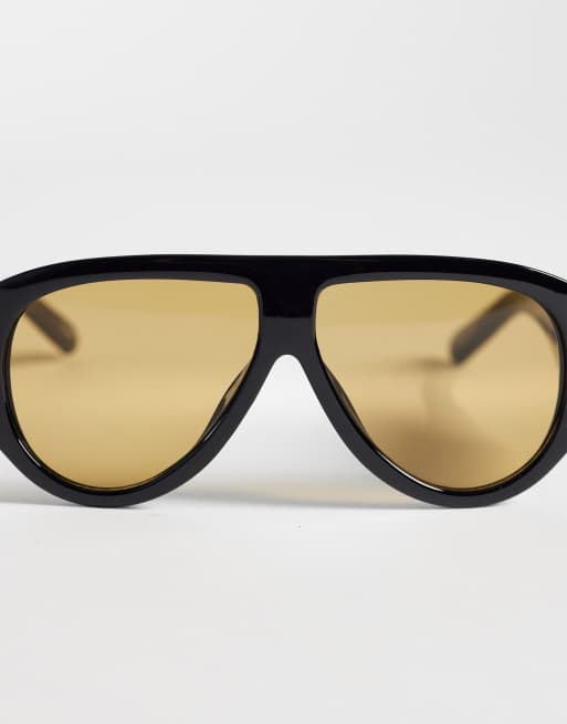Pieces oversized retro aviator sunglasses in black, 3 of 3
