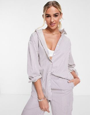 Pieces oversized shirt co-ord in lilac stripe