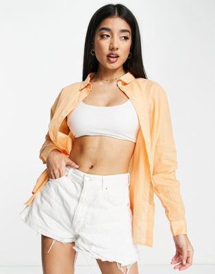 Pieces oversized shirt co-ord in orange
