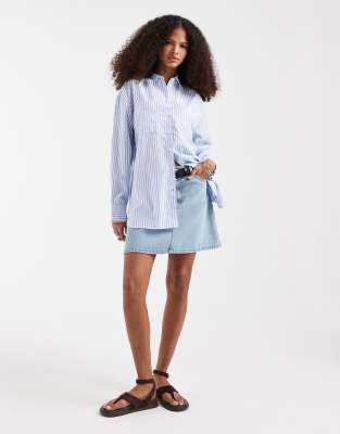 Pieces Oversized Shirt In Blue