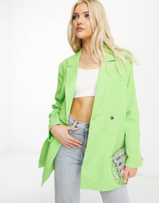 Shop Pieces oversized side split blazer co ord in bright green Online – Trendy & Affordable Fashion