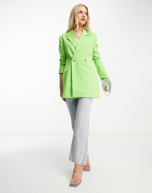 Pieces oversized side split blazer in bright green (part of a set), 2 of 4