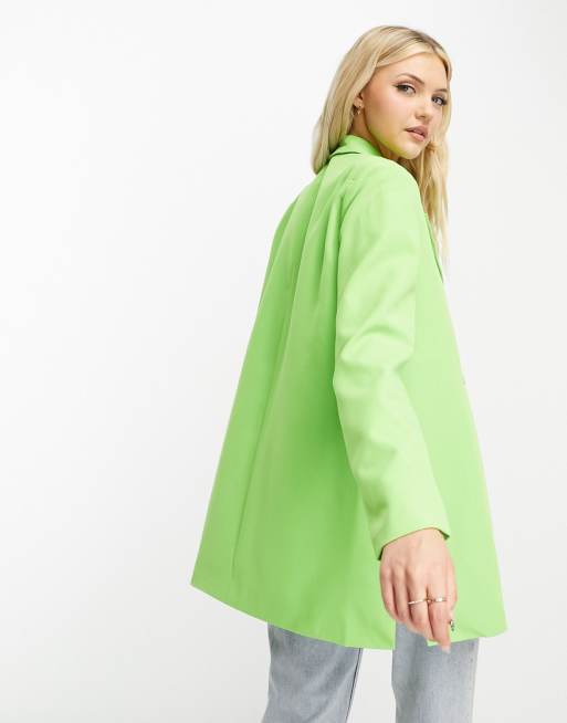 Pieces oversized side split blazer in bright green (part of a set), 4 of 4