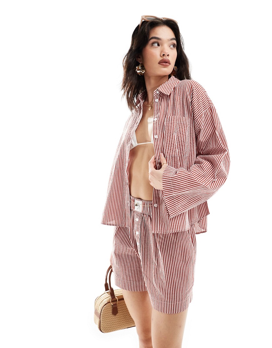 Pieces oversized stripe shirt co-ord in red