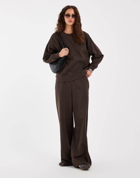 PIECES oversized sweat set in chocolate brown - view 1