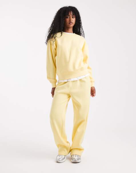 Pieces oversized sweatshirt and wide leg jogger set in pale yellow - view 1
