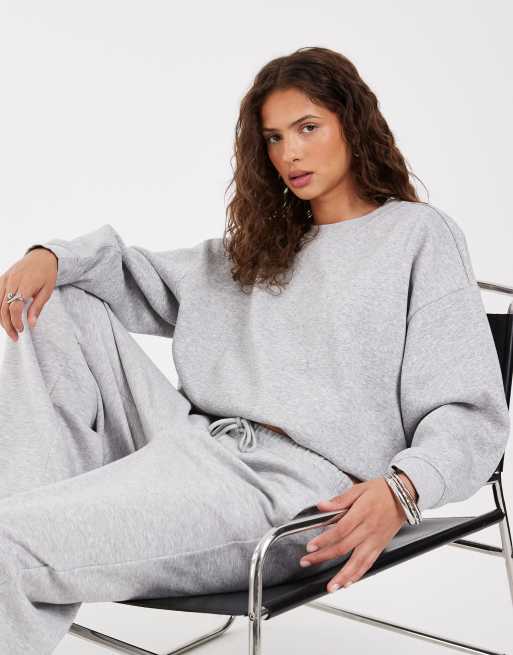 Pieces oversized sweatshirt co-ord in light grey melange, 2 of 4