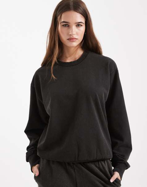 Pieces oversized sweatshirt co-ord in washed black