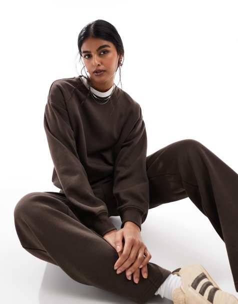 PIECES oversized sweatshirt in chocolate brown (Part of a set) - view 1