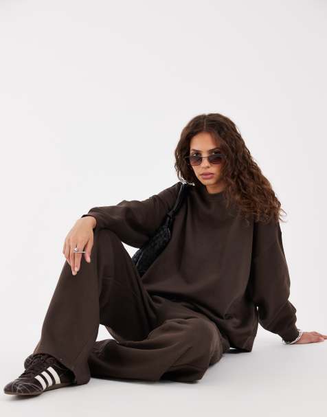 Pieces oversized sweatshirt-sæt i chokoladebrun - view 1