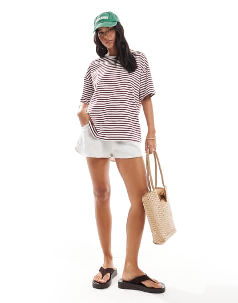 Pieces oversized t-shirt in burgundy stripe