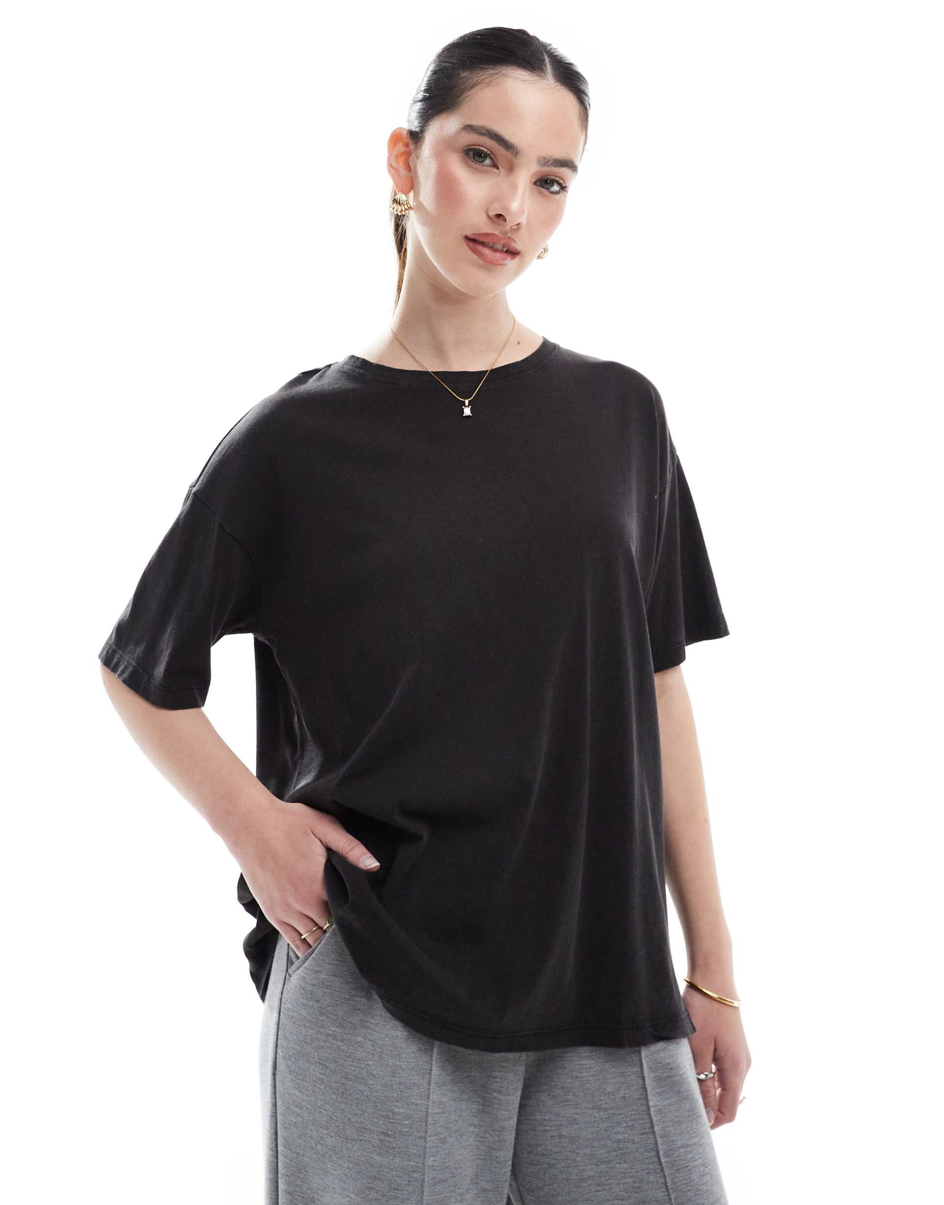 pieces oversized t-shirt in washed black