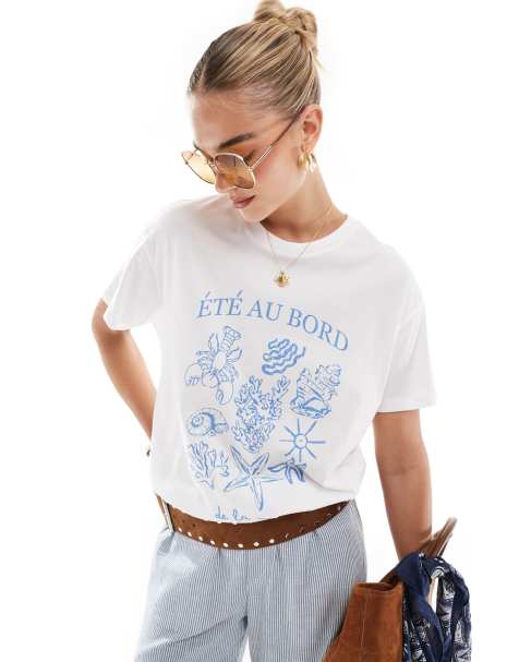 Pieces - Oversized T-shirt met grafische print van schelpen in wit - view 1