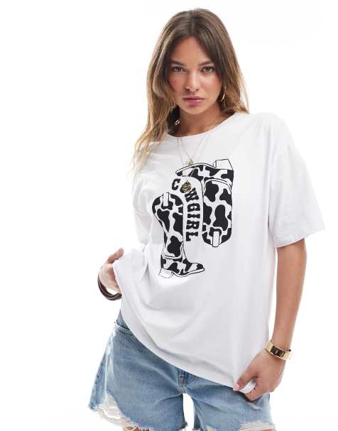 Pieces - Oversized T-shirt met print in wit - view 1