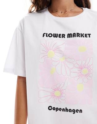 pieces oversized t-shirt with copenhagen flower market graphic in white