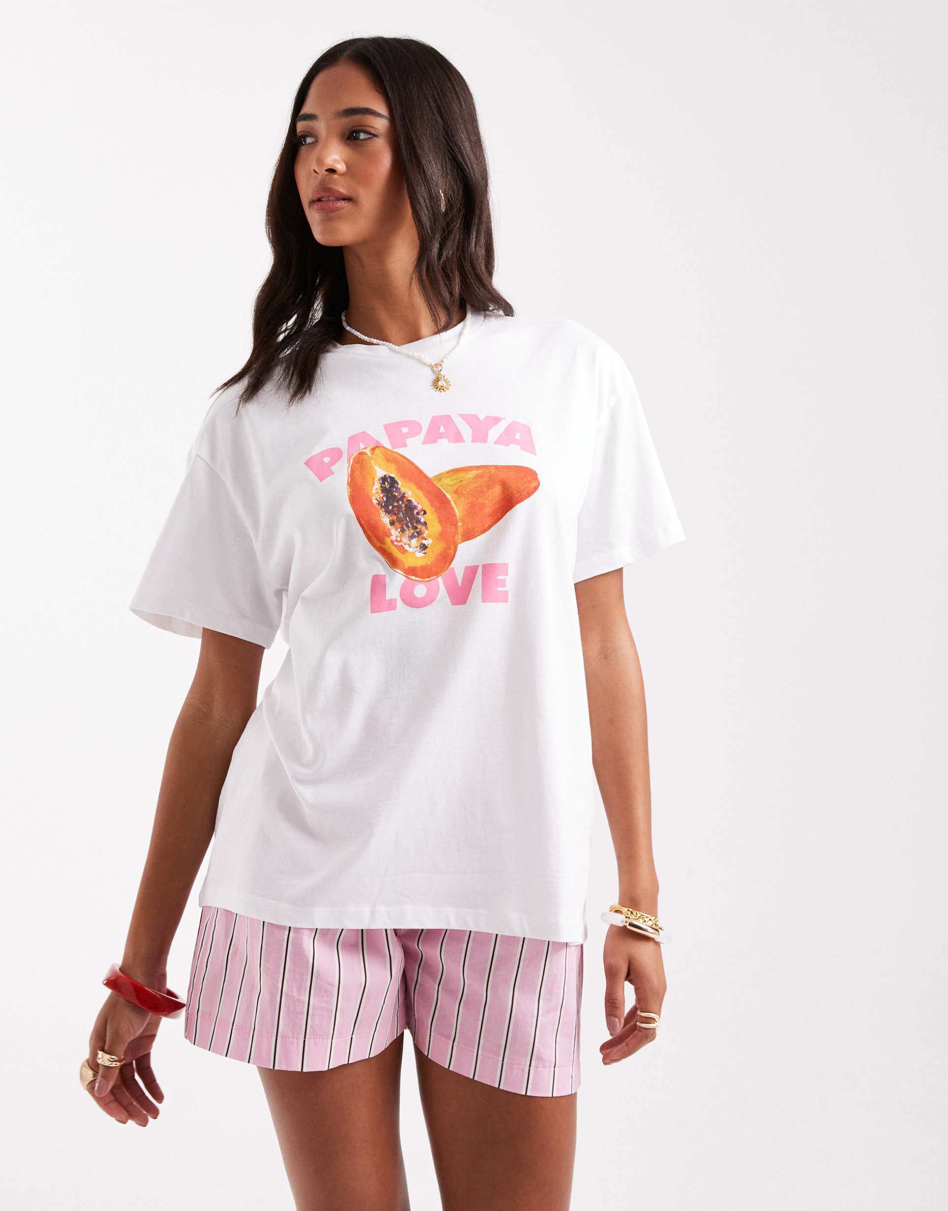 pieces oversized t-shirt with papaya love graphic in white