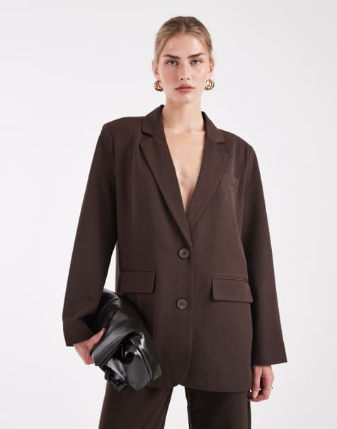 Pieces oversized tailored blazer co-ord in chocolate brown - view 1