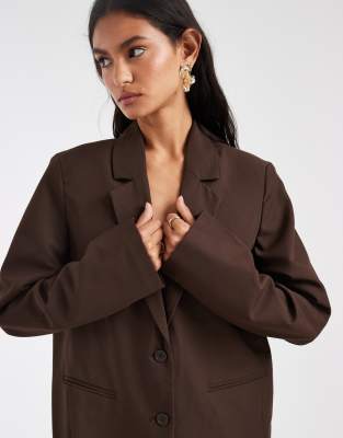 Pieces Oversized Tailored Blazer Co-ord In Brown