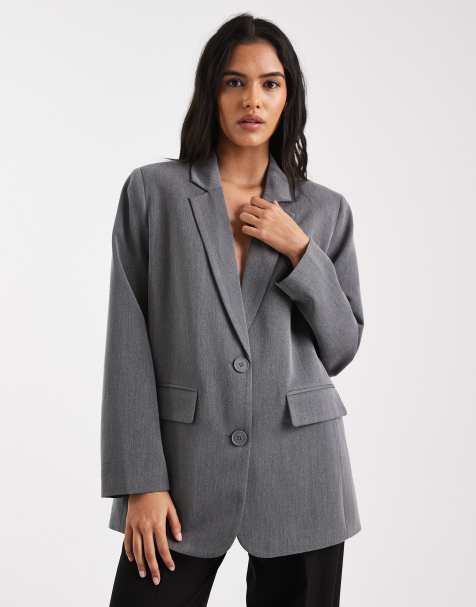 Pieces oversized tailored blazer in dark grey melange