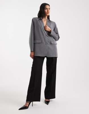 Pieces Oversized Tailored Blazer In Gray