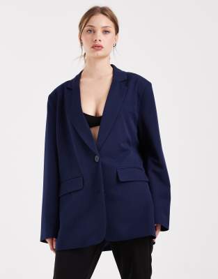 Pieces Oversized Tailored Blazer In Blue