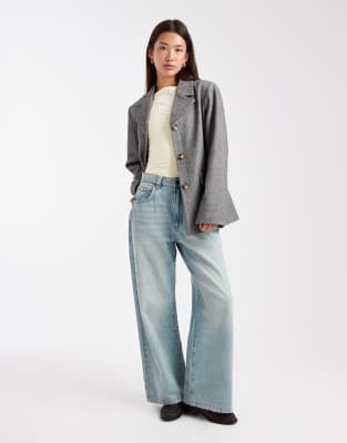 Pieces Oversized Textured Blazer In Gray