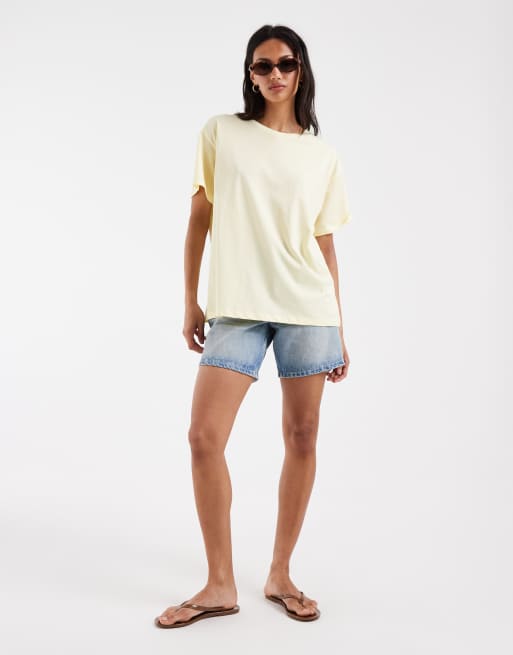 Pieces oversized tulip graphic t-shirt in pastel yellow, 4 of 4