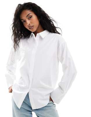 Pieces Oversized Wide Cuff Shirt In White