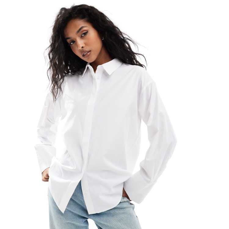 Pieces oversized wide cuff shirt in white | ASOS