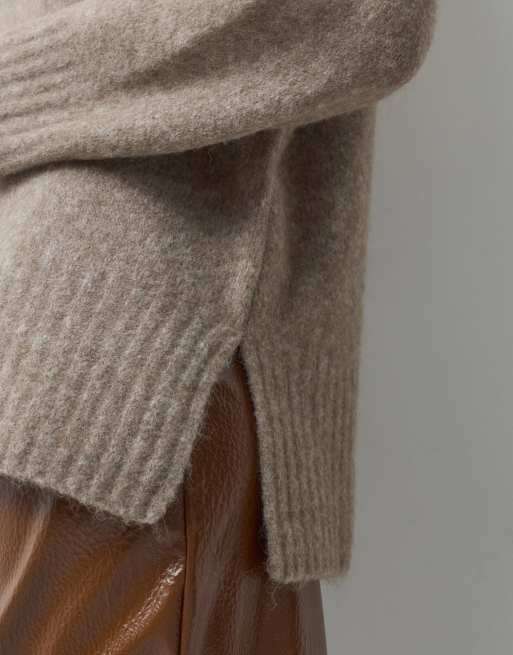 Pieces oversized wool blend knitted jumper in beige melange, 2 of 4