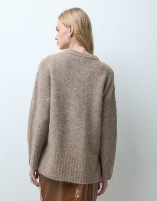 Pieces oversized wool blend knitted jumper in beige melange, 4 of 4