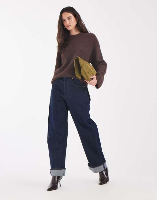 Pieces oversized wool blend knitted jumper in chocolate brown, 2 of 4