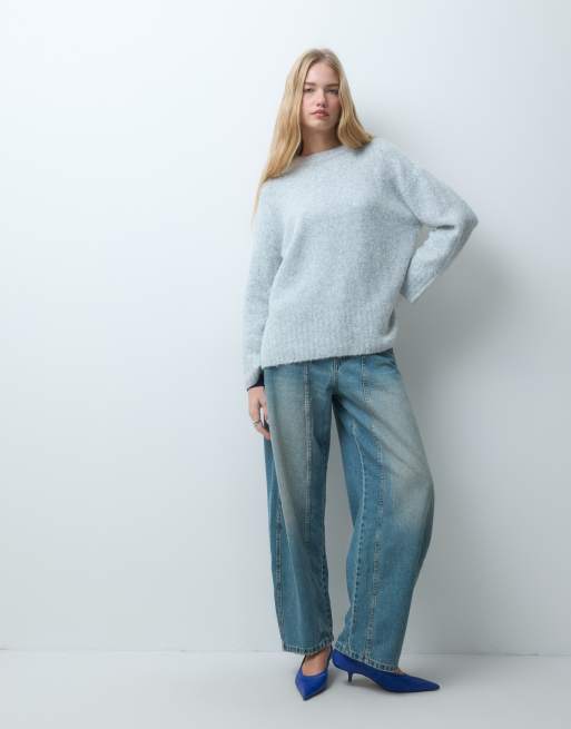 Pieces oversized wool blend knitted jumper in light grey melange, 2 of 4