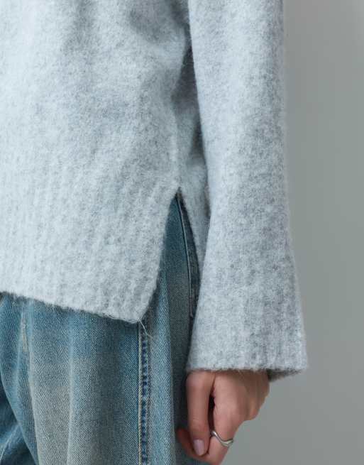 Pieces oversized wool blend knitted jumper in light grey melange, 3 of 4