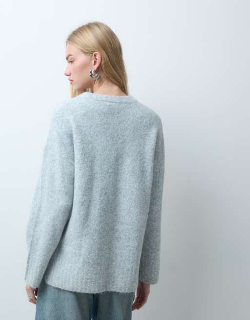 Pieces oversized wool blend knitted jumper in light grey melange, 4 of 4