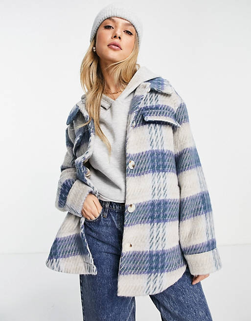 Coats & Jackets Pieces oversized wool shacket in check print 