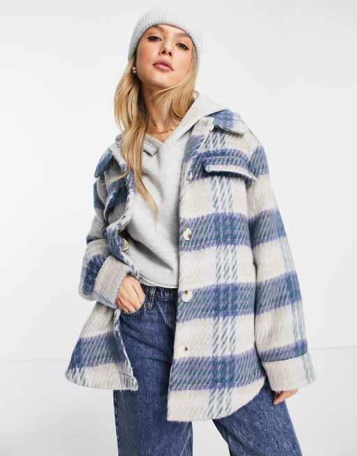 Pieces oversized wool shacket in check print | ASOS