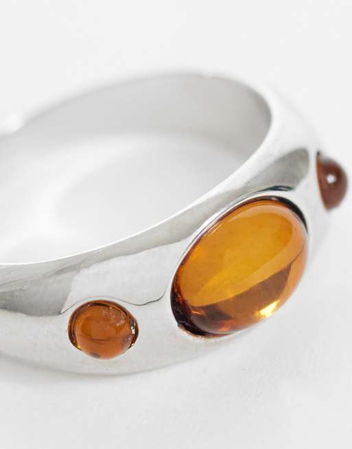 Pieces - pack de 2 anillos de resina y piedra en tono plateado, 3 de 3