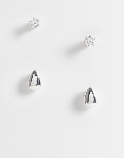 Pieces pack de 2 de pendientes de botón apilables en tono plata - view 1