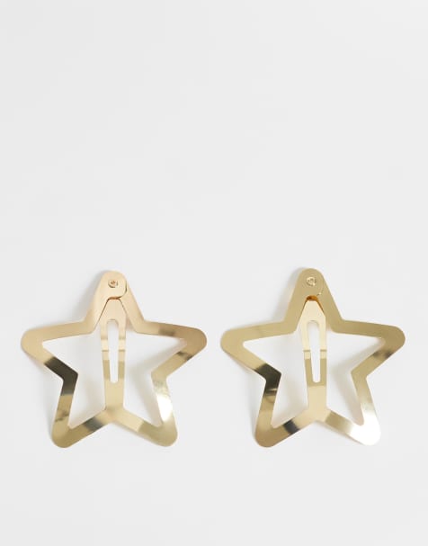 Pieces - pack de 2 pinzas grandes para el pelo en forma de estrella doradas - view 1