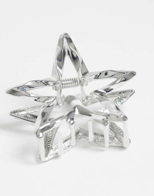 Pieces - Pack de 2 pinzas plateadas pequeñas con diseño de estrella de metal, 2 de 3