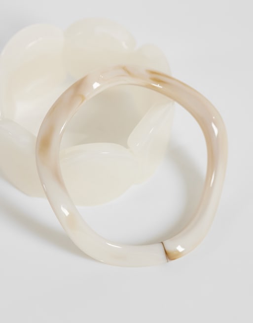 Pieces - Pack de 2 pulseras rígidas blancas con efecto marmolado, 2 de 3