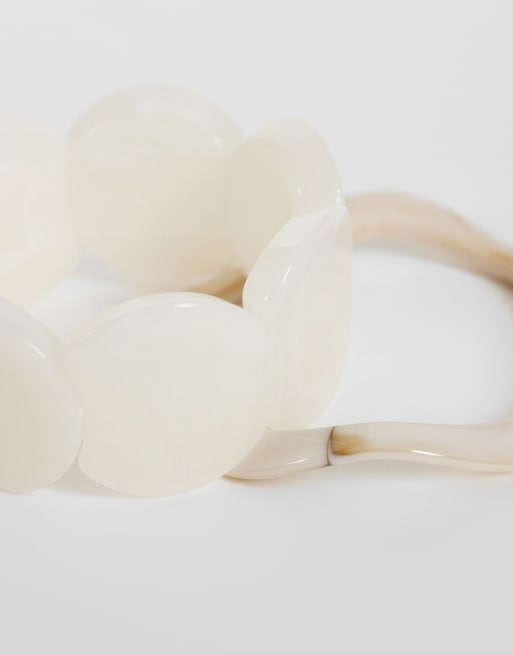 Pieces - Pack de 2 pulseras rígidas blancas con efecto marmolado, 3 de 3