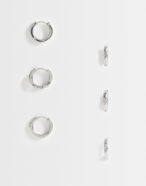 Pieces pack de 3 pendientes de aro pequeños y gruesos con adornos en tono plateado - view 1