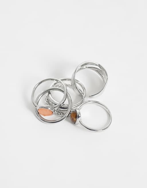 Pieces pack de 6 anillos en tono plateado, 2 de 3
