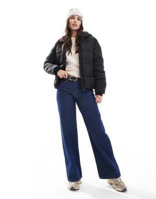 Shop Pieces Padded Coat With Hood In Black